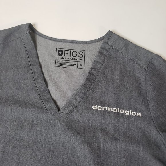 Figs Graphite Casma Three-Pocket Embroidered Scrub Top Small - Picture 2 of 5